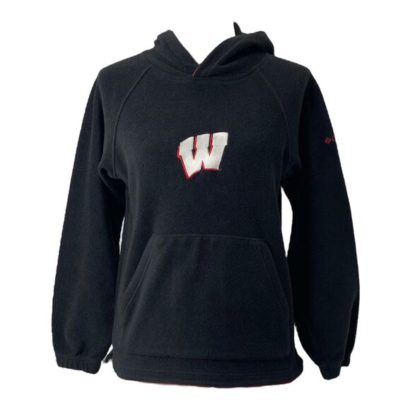 Wisconsin Badgers Youth Medium Fleece Hoodie Columbia Black Pullover Long Sleeve - Picture 1 of 10
